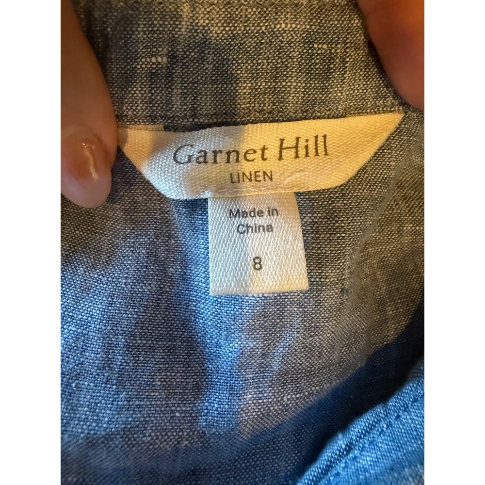 Garnet Hill Linen Button Down Shirt Women 8 Blue Short Sleeve Preppy Lagenlook - Picture 7 of 9
